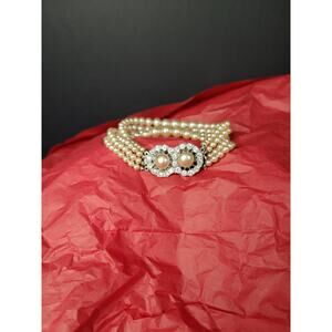 Vintage JAPAN 4 Strand Faux Pearl Bracelet  6.5" Long Costume Jewelry